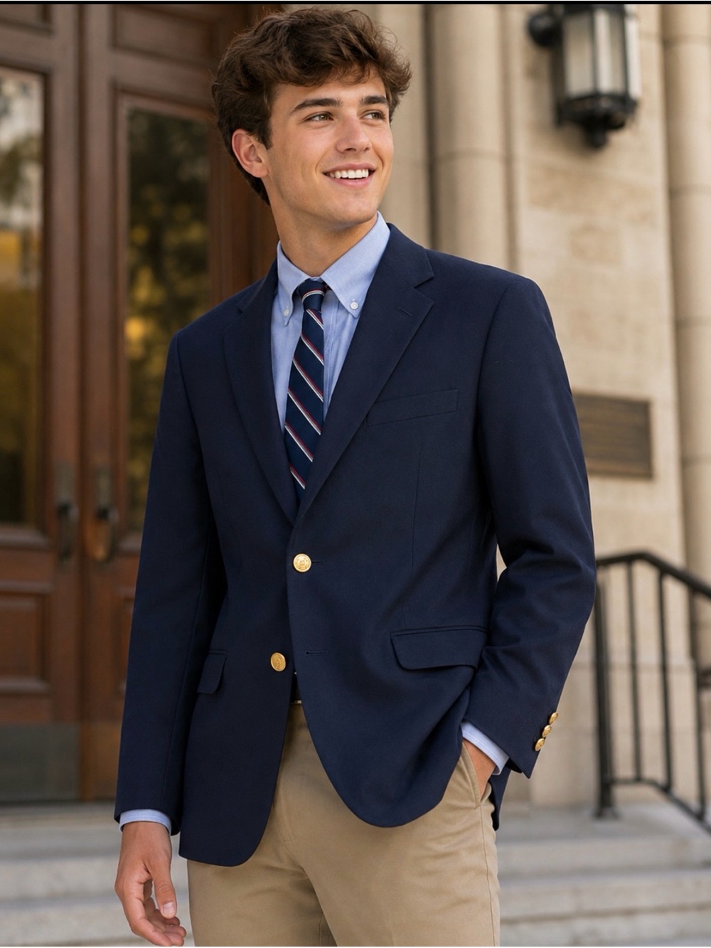 CHAPS Navy Blazer Jacket Boys 14 Reg Gold Button School Uniform Preppy Classic